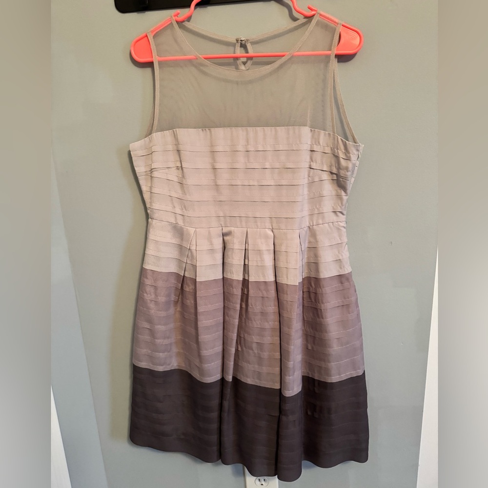 Ryu Strapless Dress with Pleated Layers in Grey and Purple